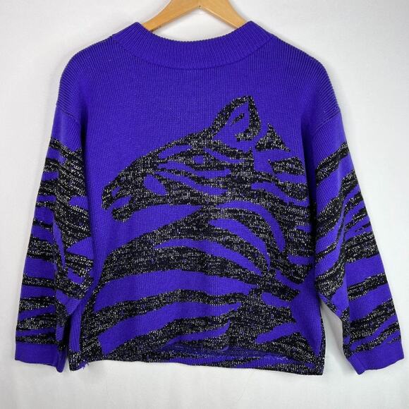 Vintage Turtle Bay Purple Metallic Zebra Sweater Small - Picture 1 of 15